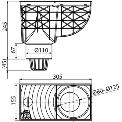 Univerzální lapač střešních splavenin Geiger 300x155/110 přímý černý