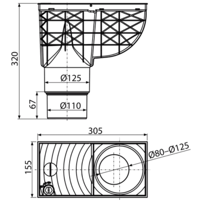 Univerzální lapač střešních splavenin Geiger 300x155/125/110 přímý černý