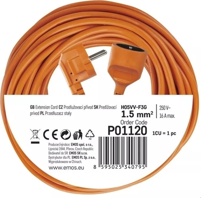 Prodlužovací kabel P01120 20 m spojovací oranžový